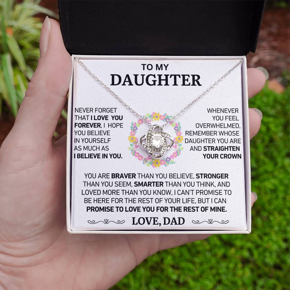 To My Daughter - Never Forget That I Love You - Love Knot Necklace - Love, Dad - Gift Set