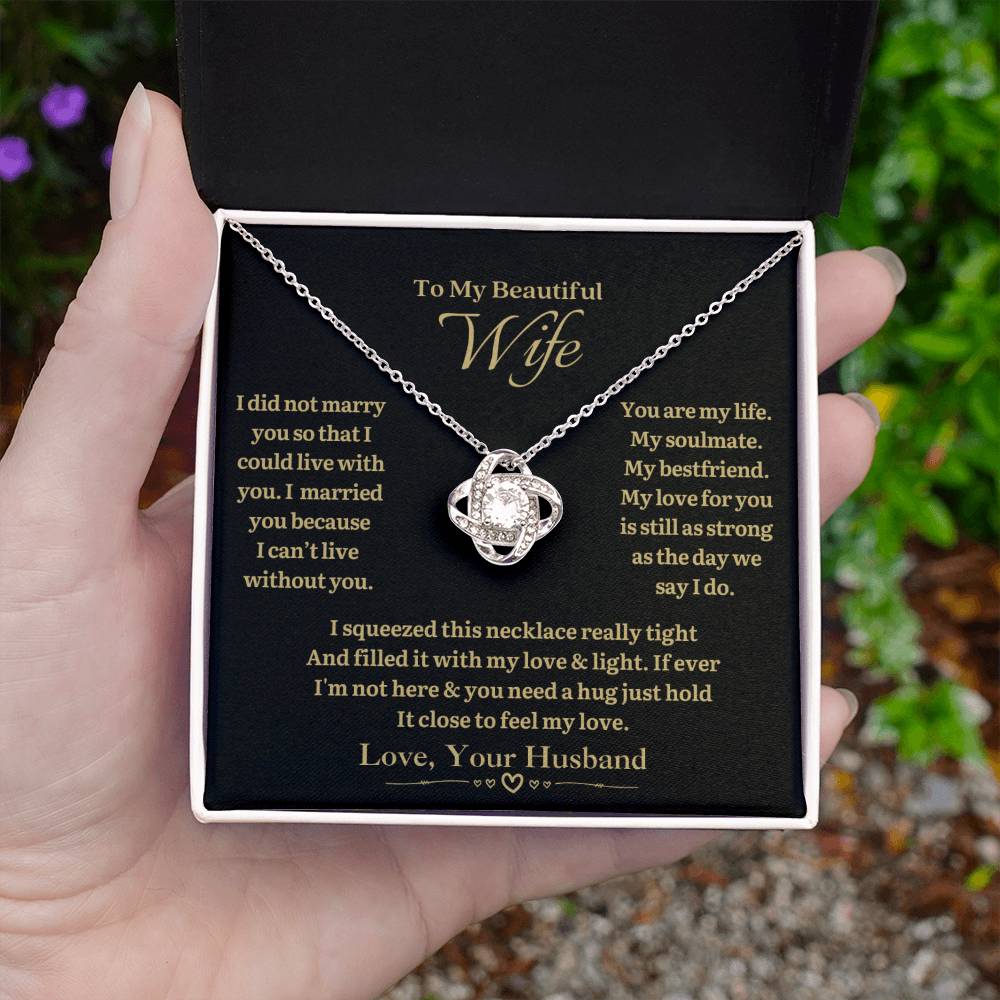 TO MY WIFE - Can't Live Without You - Love Knot Necklace (black background)