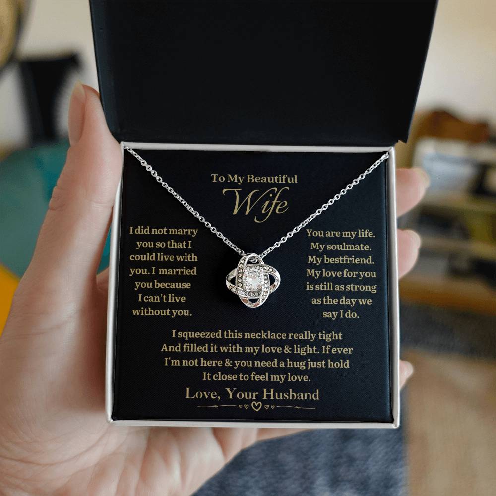 TO MY WIFE - Can't Live Without You - Love Knot Necklace (black background)