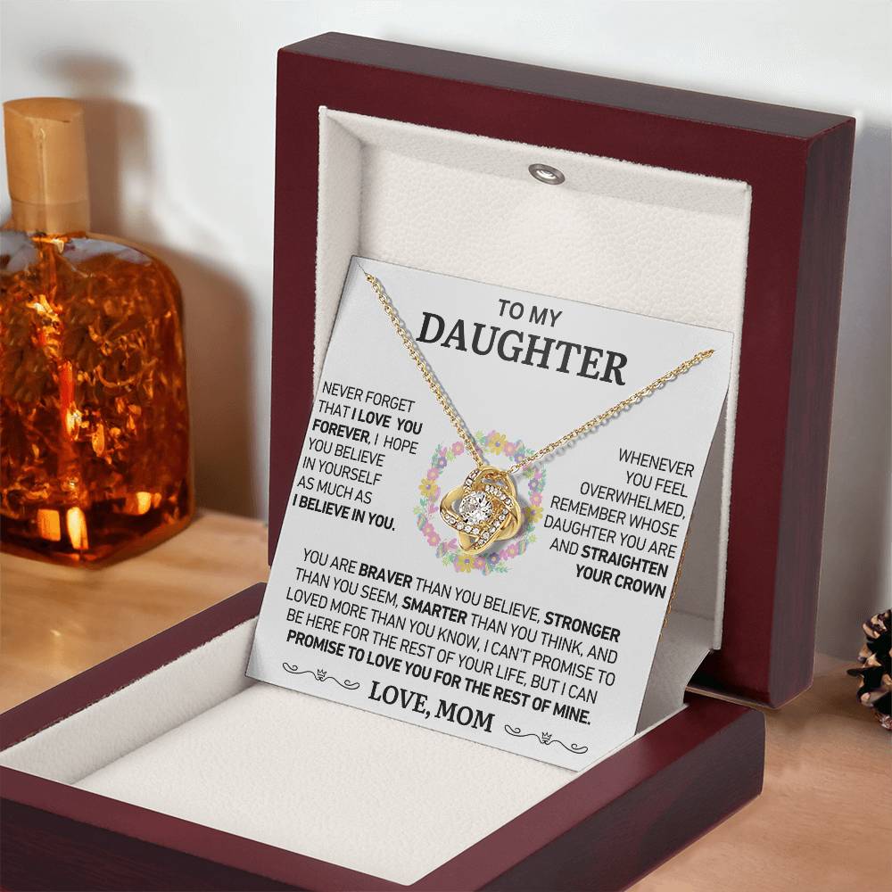 To My Daughter - Never Forget That I Love You - Love Knot Necklace - Love, Mom