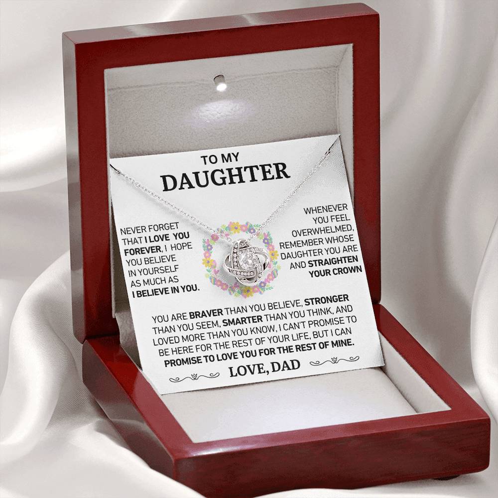 To My Daughter - Never Forget That I Love You - Love Knot Necklace - Love, Dad - Gift Set