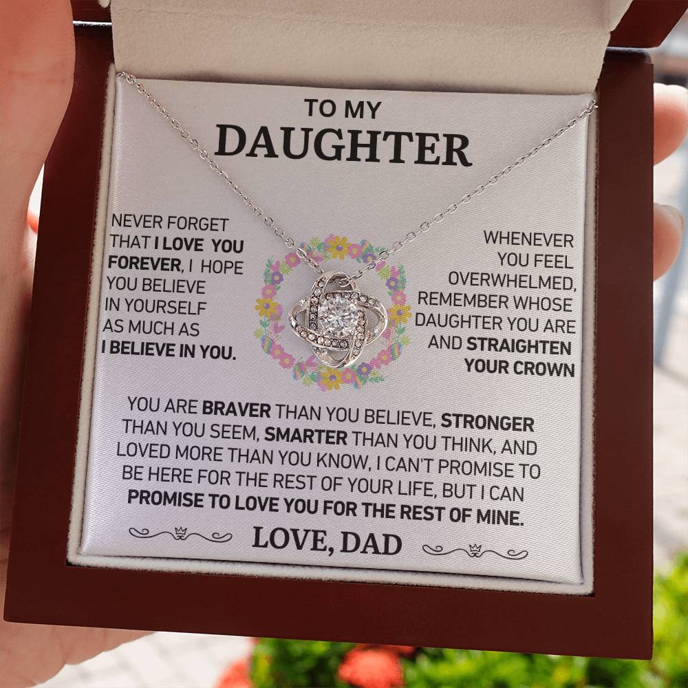 To My Daughter - Never Forget That I Love You - Love Knot Necklace - Love, Dad - Gift Set