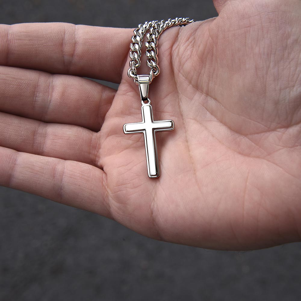 TO MY SON - Braver, Stronger, Smarter, (Love, Mom) Cross Necklace