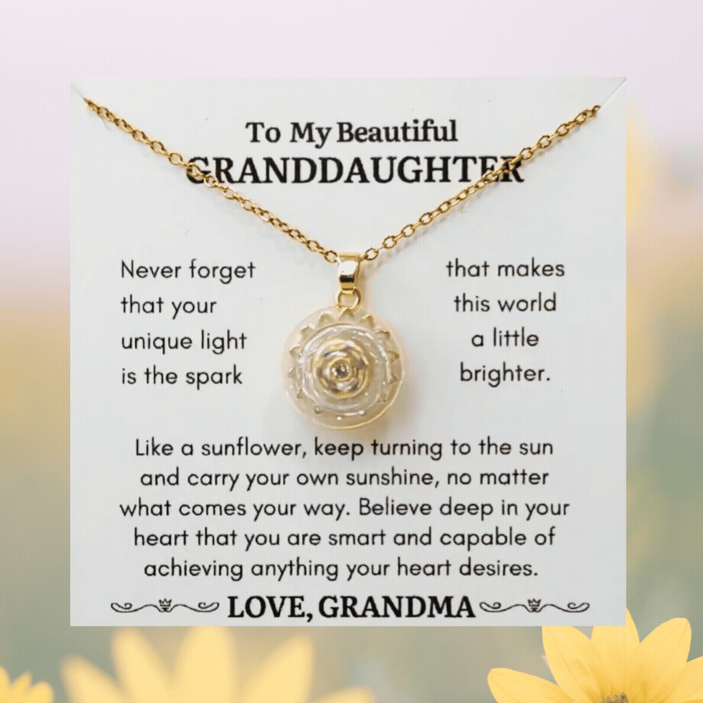 To My Granddaughter Sunflower Rotating Necklace