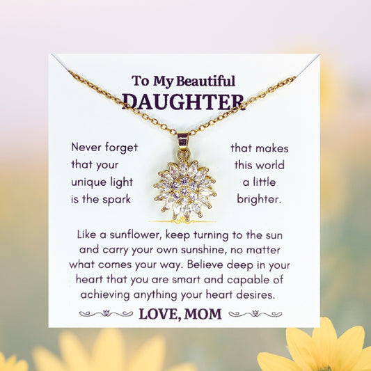 To My Daughter Sunflower Rotating Necklace