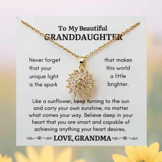 To My Granddaughter Sunflower Rotating Necklace